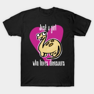 Just a Girl Who Loves Dinosaurs-Pink Heart T-Shirt